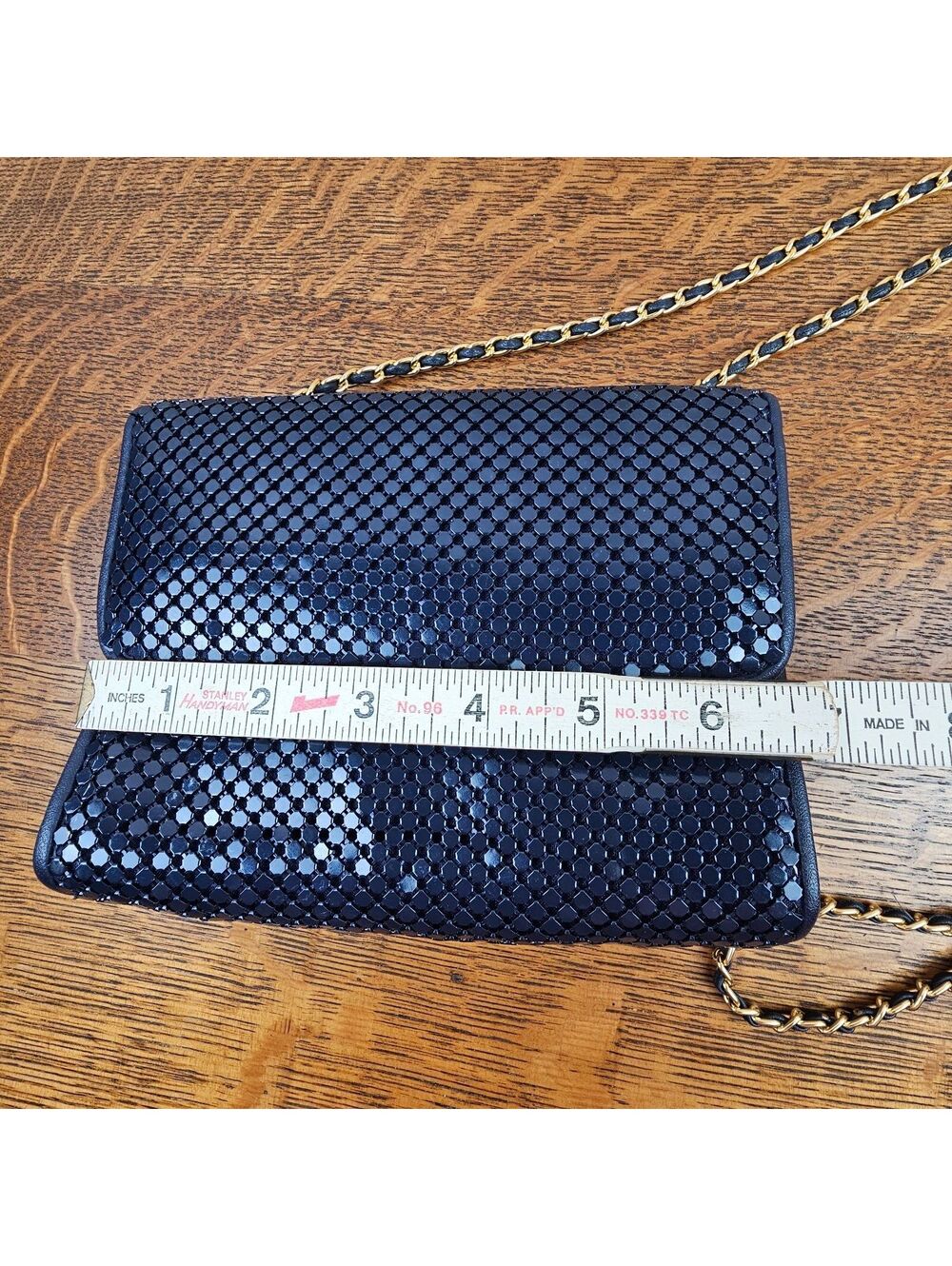 Vintage Whiting & Davis Navy Blue Metal Mesh Purse Gold Chain Shoulder Bag - Picture 14 of 15